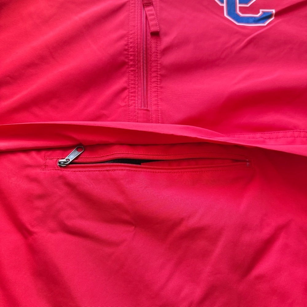 Champion Red Half Zip Windbreaker Jacket L Lightweight Hooded Pullover CC Logo - Picture 5 of 14
